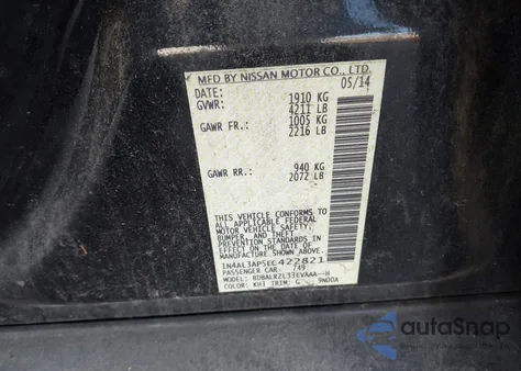 2014 Nissan Altima 2.5 S from USA, damaged, VIN 1N4AL3AP5EC422821